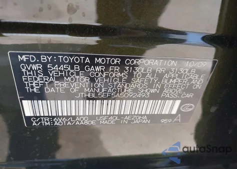 2010 Lexus Ls 460 from USA, damaged, VIN JTHBL5EF5A5092493